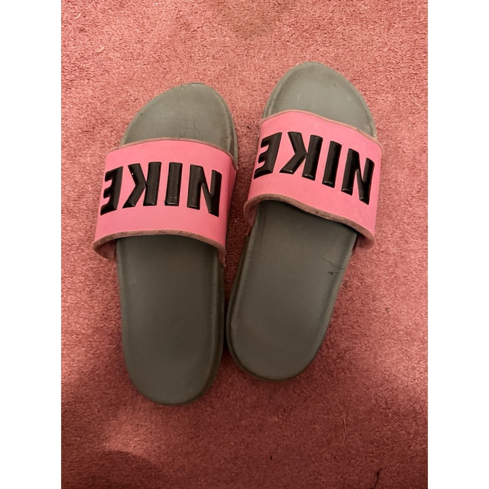 Nike Women's Slide Sandals US 9 Pink/Gray Logo Rubber Upper Slip-On Casual